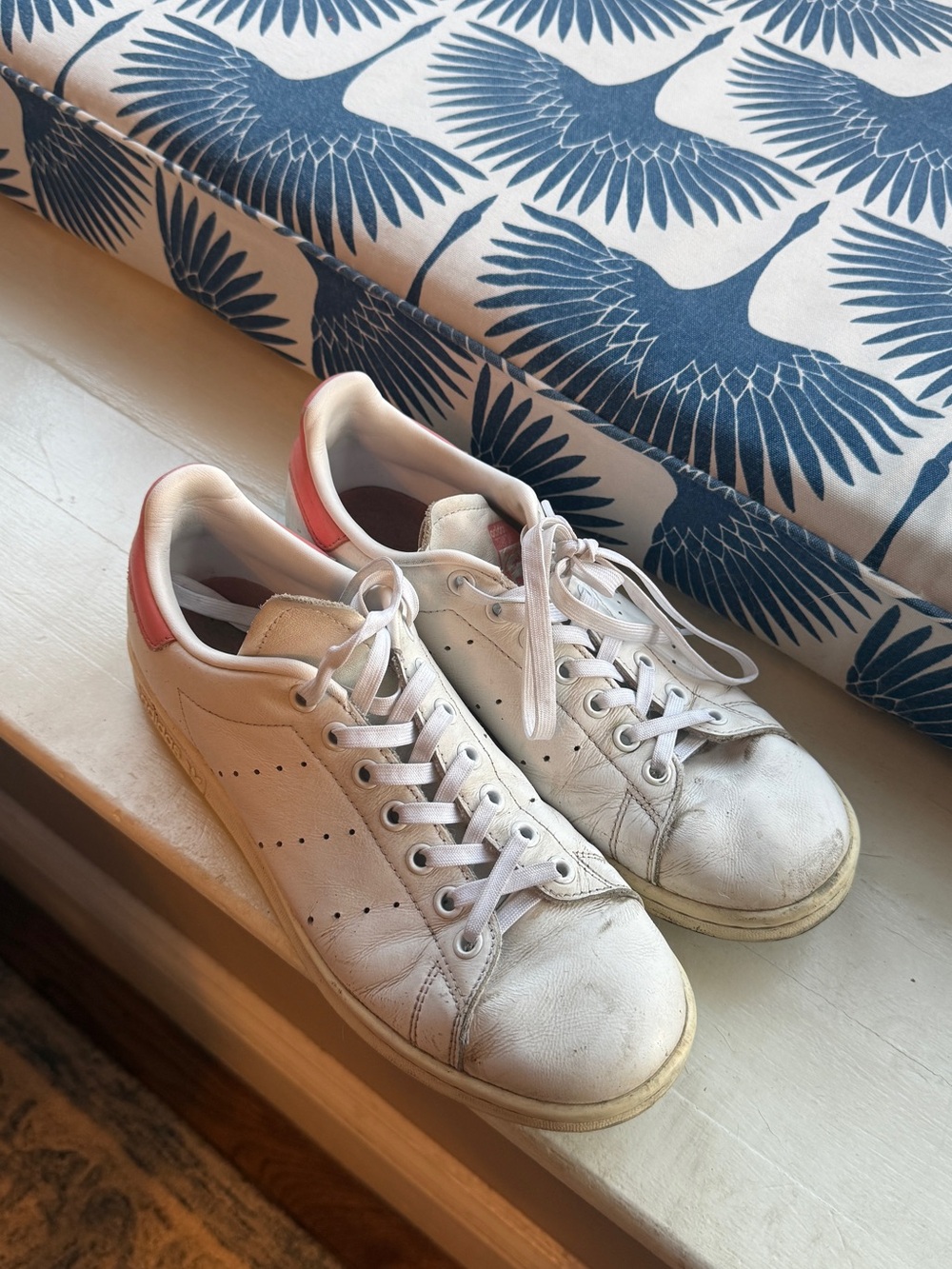 adidas White Leather Sneakers with Pink Heel Tab